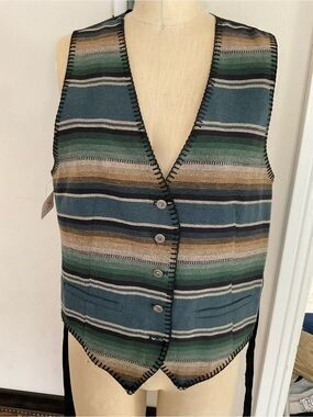 Karen Kane Striped Knit Vest in Teal, Green, Tan & Black